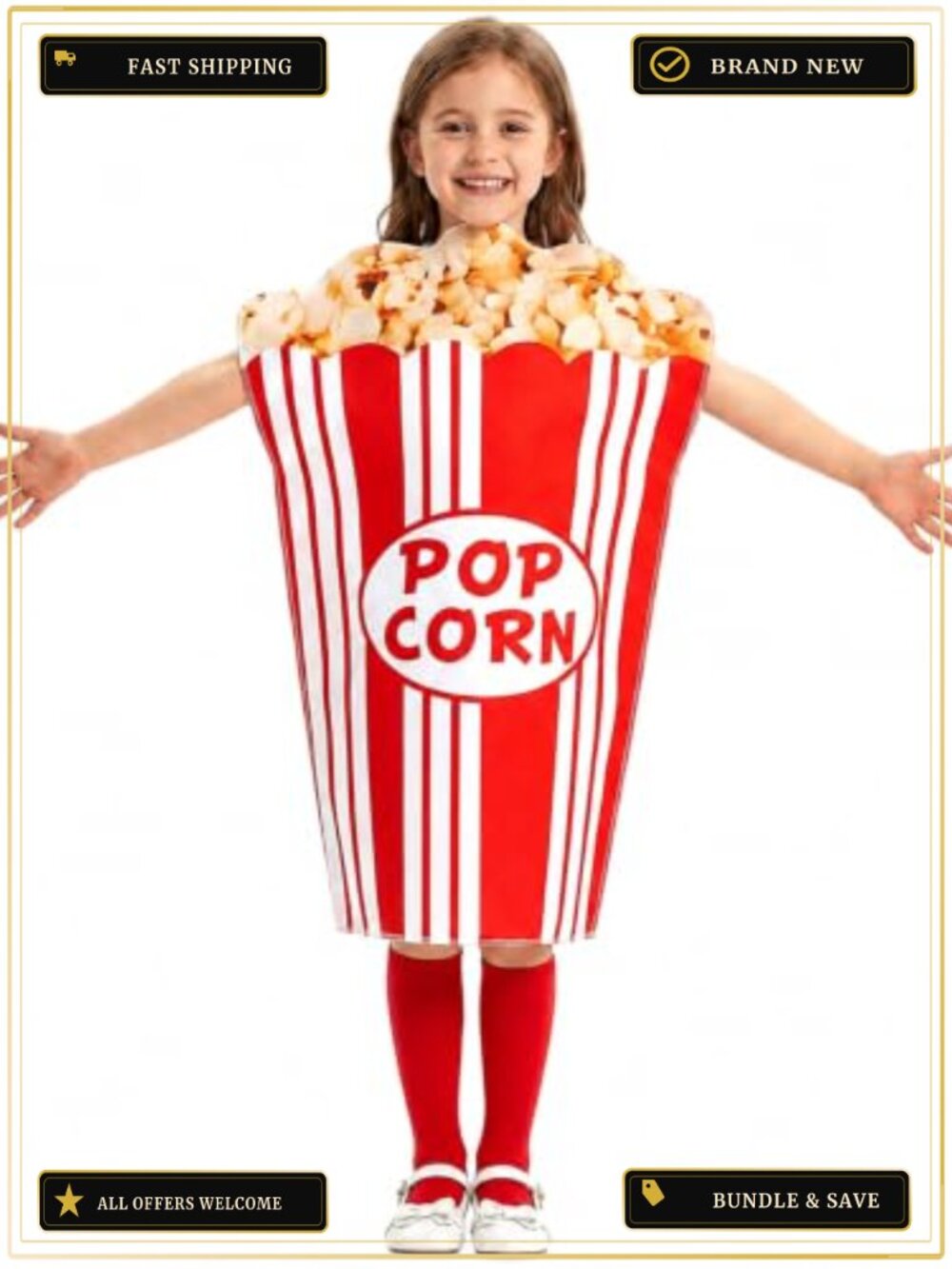 Popcorn Costume Loose Fit Slip-On Novelty Food Outfit for Halloween Party